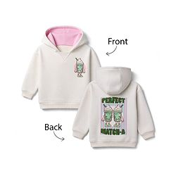 Bonfino Cotton Mix Fleece Knit Oversized Hoodie with Full Sleeves & Matcha Print at Front & Back - Off White