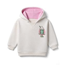 Bonfino Cotton Mix Fleece Knit Oversized Hoodie with Full Sleeves & Matcha Print at Front & Back - Off White