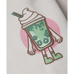Bonfino Cotton Mix Fleece Knit Oversized Hoodie with Full Sleeves & Matcha Print at Front & Back - Off White