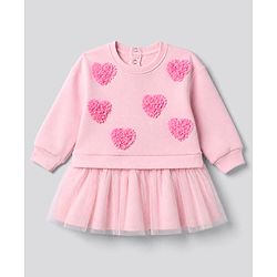 Bonfino Knit Cotton Full Sleeves Fleece Oversized All Over Sequin Embroidery Winter Frock With Heart Applique in Pink