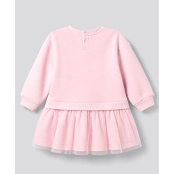 Bonfino Knit Cotton Full Sleeves Fleece Oversized All Over Sequin Embroidery Winter Frock With Heart Applique in Pink