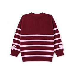 Bonfino 100% Cotton Knit Front Open Sweater with Full Sleeves, Chunky Knit and Bow Embroidery in Multi Color for 3-6 Months