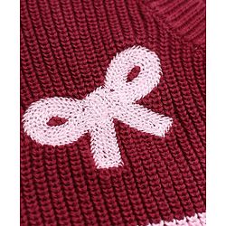 Bonfino 100% Cotton Knit Front Open Sweater with Full Sleeves, Chunky Knit and Bow Embroidery in Multi Color for 3-6 Months