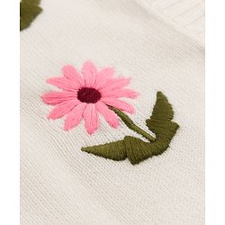 Bonfino 100% Cotton Knit Full Sleeves Front Open Sweaters with Floral Embroidery - White