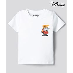 Bonfino Disney Single Jersey Knit Half Sleeves T-Shirt with Car Graphics - White