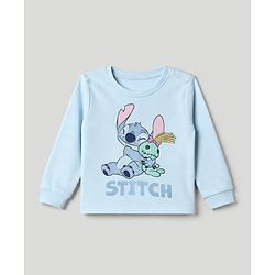 Bonfino Disney 100% Cotton Single Jersey Knit Full Sleeves T-Shirt & Pyjama Set With Stitch Graphic - Navy Blue