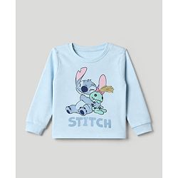 Bonfino Disney 100% Cotton Single Jersey Knit Full Sleeves T-Shirt & Pyjama Set With Stitch Graphic - Navy Blue