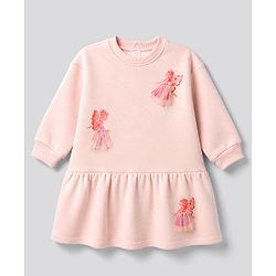 Bonfino Knit Fleece Winter Frock with Full Sleeves and Fairy Applique in Pink for 9-12 Months