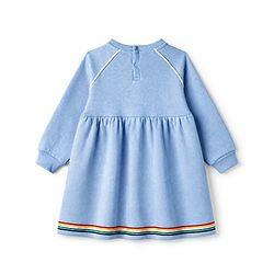 Bonfino Cotton Mix Knit Full Sleeves Winter Frock With Rainbow Embroidery in Blue