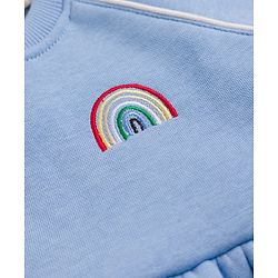 Bonfino Cotton Mix Knit Full Sleeves Winter Frock With Rainbow Embroidery in Blue