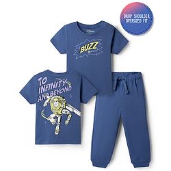 Bonfino Disney Single Jersey Knit Half Sleeves Front & Back Toy Story Print & Pyjama Night Suit - Navy Blue
