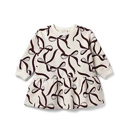 Bonfino Knit Winter Frock with Full Sleeves and Bow Print in White