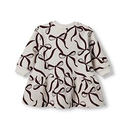 Bonfino Knit Winter Frock with Full Sleeves and Bow Print in White