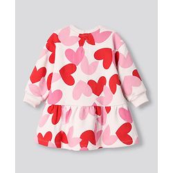 Bonfino Knit Winter Frock with Full Sleeves and Hearts Print in Pink for 6-9 Months