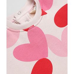 Bonfino Knit Winter Frock with Full Sleeves and Hearts Print in Pink for 6-9 Months