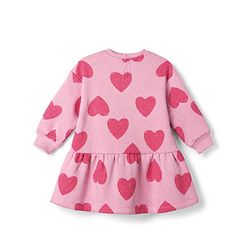 Bonfino Cotton Mix Knit Oversized Winter Frock with Full Sleeves and Hearts Print in Pink