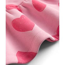 Bonfino Cotton Mix Knit Oversized Winter Frock with Full Sleeves and Hearts Print in Pink