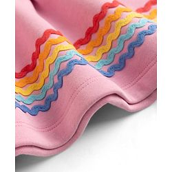 Bonfino Cotton Fleece Knit Oversized Dress with Full Sleeves and Rainbow Print - Pink