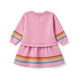 Bonfino Cotton Fleece Knit Oversized Dress with Full Sleeves and Rainbow Print - Pink