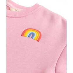 Bonfino Cotton Fleece Knit Oversized Dress with Full Sleeves and Rainbow Print - Pink