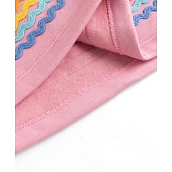 Bonfino Cotton Fleece Knit Oversized Dress with Full Sleeves and Rainbow Print - Pink
