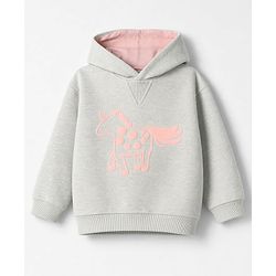 Bonfino Cotton Fleece Knit Oversized Hoodie with Full Sleeves and Unicorn Print - Light Grey