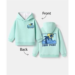 Bonfino Cotton Fleece Knit Oversized Hoodie with Full Sleeves and Surf Point Print in Front & Back - Aqua Blue