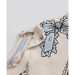 Bonfino Cotton Fleece Knit Full Sleeves Oversized Sweatshirt and Legging Set with Bow & Cat Print - White & Blue