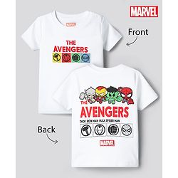 Bonfino Marvel Cotton Knit Half Sleeves T-Shirts with Front and Back Avengers Print - White