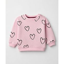 Bonfino Cotton Mix Knit Full Sleeves Oversied Winter Wear Suit With Heart Print - Pink