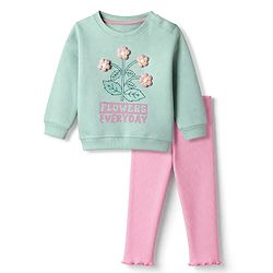 Bonfino Knit Winter Wear Suit with Full Sleeves and Floral Applique in Aqua Blue