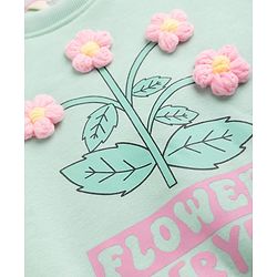 Bonfino Knit Winter Wear Suit with Full Sleeves and Floral Applique in Aqua Blue