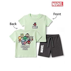 Bonfino Marvel 100% Cotton Single Jersey Knit Half Sleeves T-Shirt & Shorts Set With Avengers Graphic - Sea Green