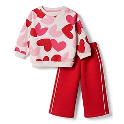 Bonfino Cotton Mix Knit Full Sleeves Winter Wear Suit With Heart Print- Pink