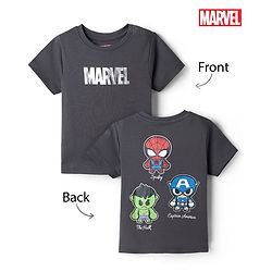 Bonfino Marvel Cotton Knit Half Sleeves T-Shirt with Avengers Print Front & Back - Grey