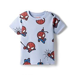 Bonfino Marvel Cotton T-Shirts with Half Sleeves and Avengers Print in Blue , White & Grey Pack of 3 for 3-6 Months