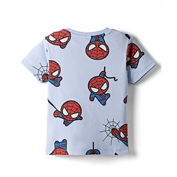 Bonfino Marvel Cotton T-Shirts with Half Sleeves and Avengers Print in Blue , White & Grey Pack of 3 for 3-6 Months