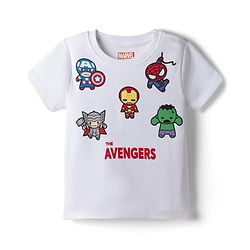 Bonfino Marvel Cotton T-Shirts with Half Sleeves and Avengers Print in Blue , White & Grey Pack of 3 for 3-6 Months