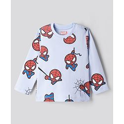 Bonfino Marvel Single Jersey Knit Full Sleeves Co-Ords T-Shirt & Pyjama Night Suit with Spider Man Print - Sky Blue