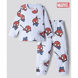 Bonfino Marvel Single Jersey Knit Full Sleeves Co-Ords T-Shirt & Pyjama Night Suit with Spider Man Print - Sky Blue