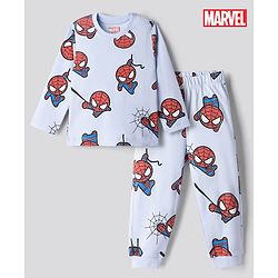 Bonfino Marvel Single Jersey Knit Full Sleeves Co-Ords T-Shirt & Pyjama Night Suit with Spider Man Print - Sky Blue