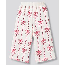 Bonfino Cotton Mix Knitfull Sleeves Winter Wear Set With Oversized Sweatshirt Bow Applique and All Over Bow Print in Red White