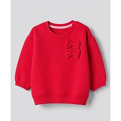 Bonfino Cotton Mix Knitfull Sleeves Winter Wear Set With Oversized Sweatshirt Bow Applique and All Over Bow Print in Red White