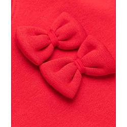 Bonfino Cotton Mix Knitfull Sleeves Winter Wear Set With Oversized Sweatshirt Bow Applique and All Over Bow Print in Red White