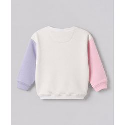 Bonfino Cotton Mixes Fleece Knit Full Sleeves Oversized Sweatshirt and Pant Set with LA Applique - Off White & Purple