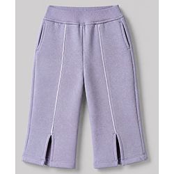 Bonfino Cotton Mixes Fleece Knit Full Sleeves Oversized Sweatshirt and Pant Set with LA Applique - Off White & Purple