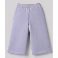 Bonfino Cotton Mixes Fleece Knit Full Sleeves Oversized Sweatshirt and Pant Set with LA Applique - Off White & Purple