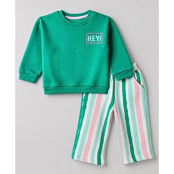 Bonfino Cotton Fleece Knit Full Sleeves Winter Wear Suit With Text Print - Green