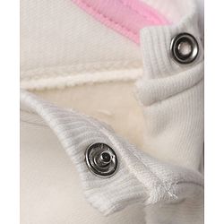 Bonfino Cotton Mix Fleece Knit Full Sleeves Oversized Winter Sweatshirt and Pyjama Set with Applique - Off White & Pink