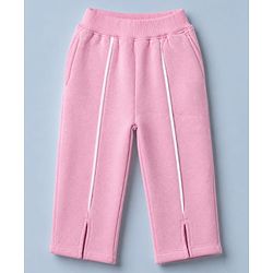 Bonfino Cotton Mix Fleece Knit Full Sleeves Oversized Winter Sweatshirt and Pyjama Set with Applique - Off White & Pink